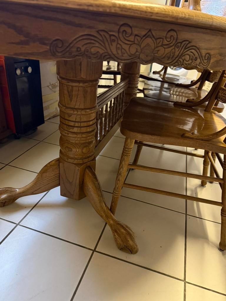 Eiken ovaal tafel 5 stoelen, Huis en Inrichting, Tafels | Eettafels, Ophalen, Ovaal