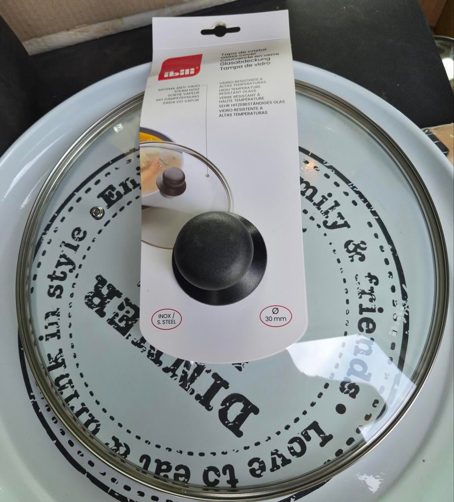 Nieuw universeel glazen deksel van 30 cm, Ophalen of Verzenden, Nieuw, Glas, Overige typen