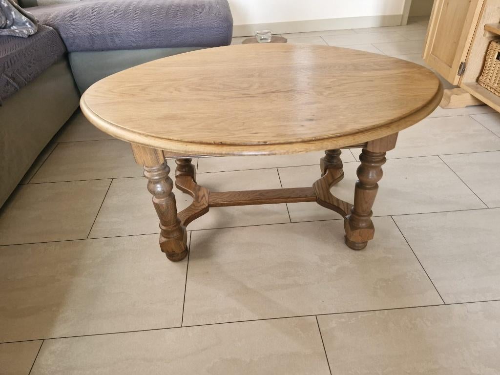Eiken salontafel massief: ovaal, Huis en Inrichting, Tafels | Salontafels, Ophalen, Gebruikt, 50 tot 100 cm, Eikenhout