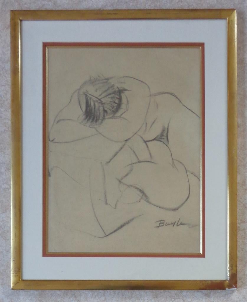 ROBERT BUYLE / LIGGEND NAAKT / ORIGINEEL / 65x53cm / KADER, Enlèvement ou Envoi