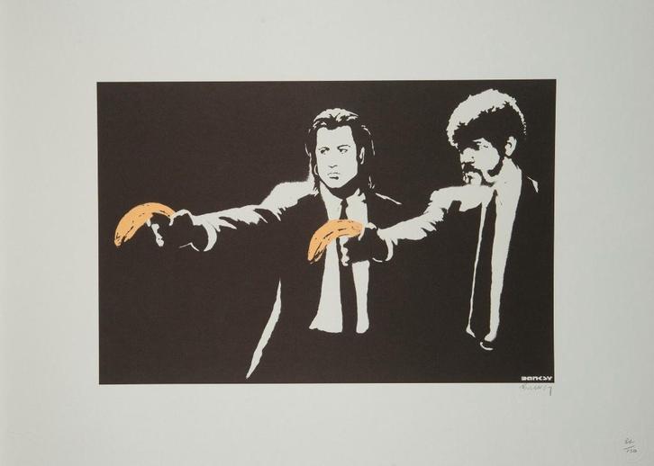 Banksy - Pulp Fiction Banana, Antiquités & Art, Art | Lithographies & Sérigraphies, Enlèvement ou Envoi