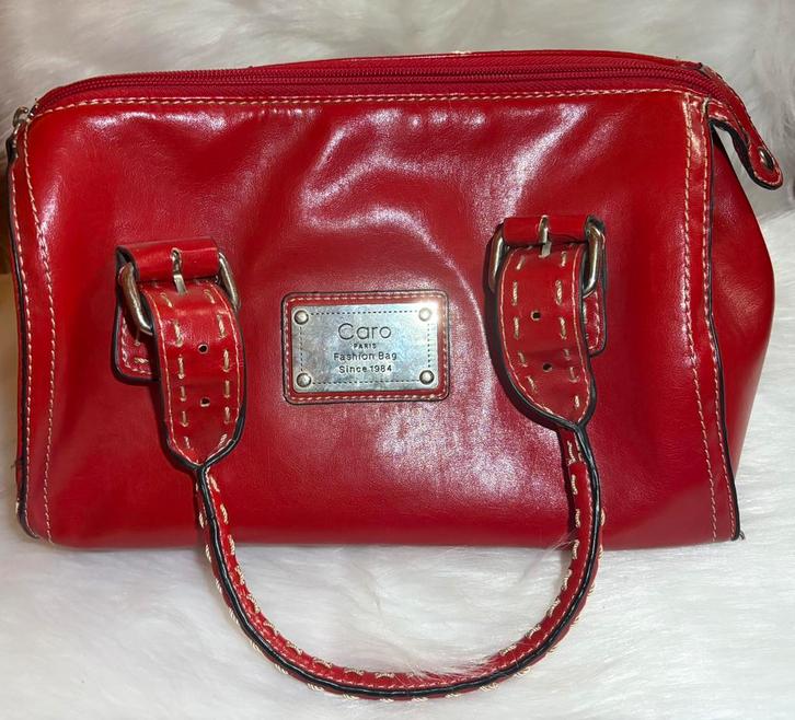 Caro Paris Rode Faux Leren Handtas, Handtassen en Accessoires, Tassen | Damestassen, Gebruikt, Handtas, Rood, Verzenden