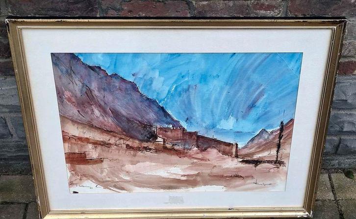 aquarelle signe jose van gucht, Antiek en Kunst, Kunst | Schilderijen | Klassiek, Ophalen of Verzenden