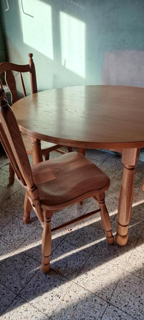ronde eiken tafel + 4 stoelen, Huis en Inrichting, Tafels | Eettafels, Gebruikt, Vier personen, Rond, Eikenhout, Ophalen