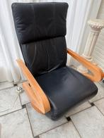 Relax zetel, blauw leer met hout, Huis en Inrichting, Ophalen, Zo goed als nieuw, Hout