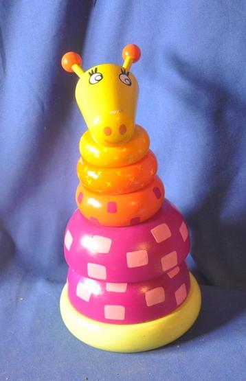 jouet en bois vintage anneau emboitable girafe  beschikbaar voor biedingen