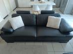 3/2 zwarte leren bank, Huis en Inrichting, Ophalen, Gebruikt, 100 tot 125 cm, Leer