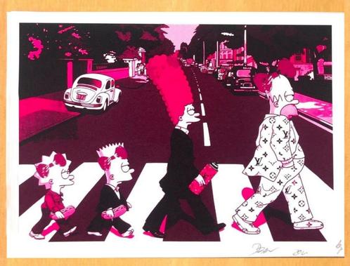 Death NY serigrafie Mauve Family Simpson Abbey Road signed, Antiquités & Art, Art | Lithographies & Sérigraphies, Envoi