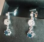 Antieke gouden oorbellen met diamanten en sapphiren, Handtassen en Accessoires, Oorbellen, Blauw, Ophalen of Verzenden, Zo goed als nieuw