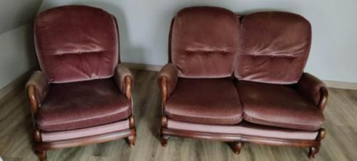 zetel 2 en  1-zit, Huis en Inrichting, Zetels | Zetels, Gebruikt, Rechte bank, Hout, Ophalen