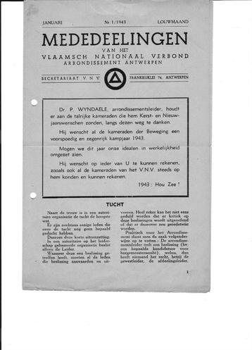 Vlaamse mededeling Bezetting Oorlog VNV Gouw Antwerpen  beschikbaar voor biedingen
