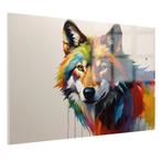 Wolf met kleurrijke vacht Glasschilderij 105x70cm + Ophangsy, Nieuw, Verzenden