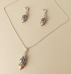 Dolce Luna Sieradenset - Champagne Parel & Swarovski, Handtassen en Accessoires, Ophalen, Met hanger, Beige, Nieuw