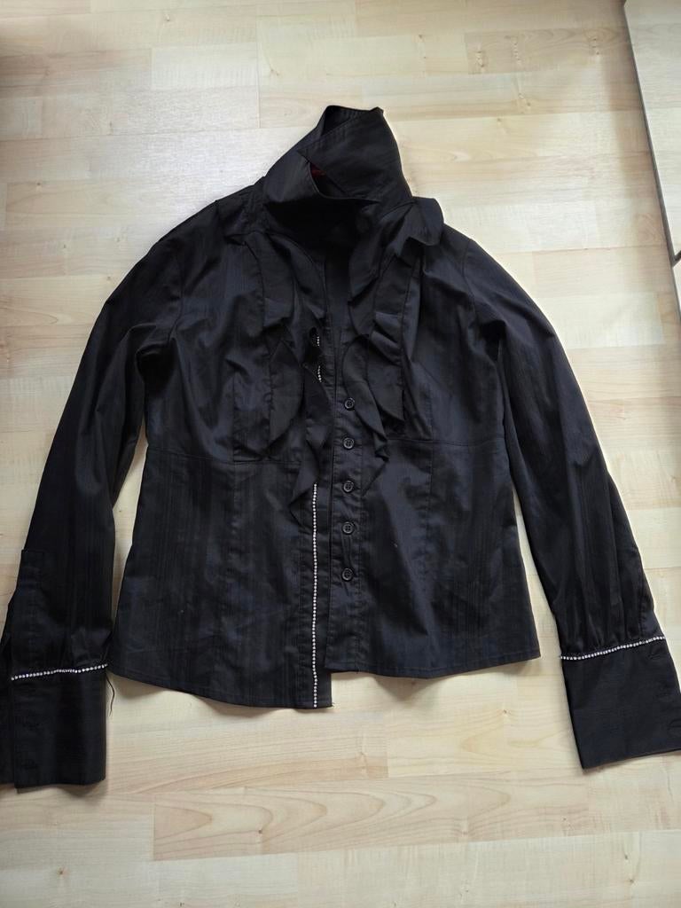 Mooi feestelijk zwart hemd maat medium, Maat 38/40 (M), Zwart, Nieuw, Derhy