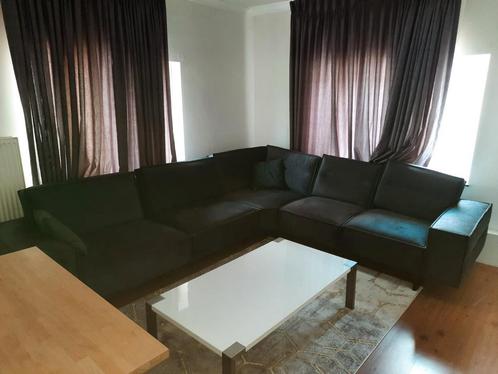 Zwart hoekbank zetel te koop zo goed als nieuw, Huis en Inrichting, Zetels | Complete zithoeken, Zo goed als nieuw, Stof, Ophalen
