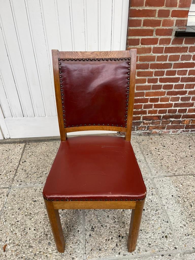 Vintage leren stoelen, Maison & Meubles, Chaises, Quatre, Cuir, Enlèvement