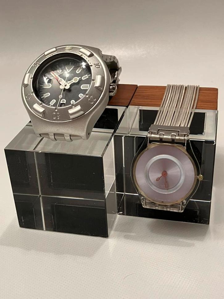 2 vintage Swatch horloges: Irony Scuba 200 + Skin SFK118, Handtassen en Accessoires, Sporthorloges, Gebruikt, Android, Zilver