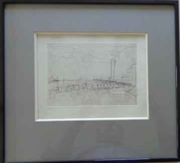 FLORIS JESPERS / STRANDZICHT / ZW-W ETS / 35x38cm / KADER beschikbaar voor biedingen