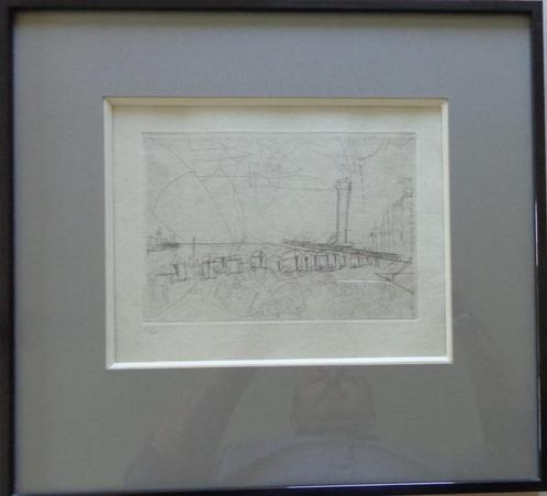 FLORIS JESPERS / STRANDZICHT / ZW-W ETS / 35x38cm / KADER, Antiek en Kunst, Kunst | Litho's en Zeefdrukken, Ophalen of Verzenden
