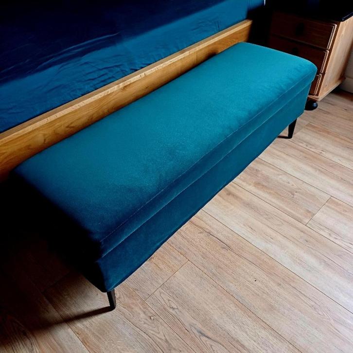 Petrol, velvet bank met opbergruimte, Antiek en Kunst, Antiek | Meubels | Stoelen en Sofa's, Ophalen