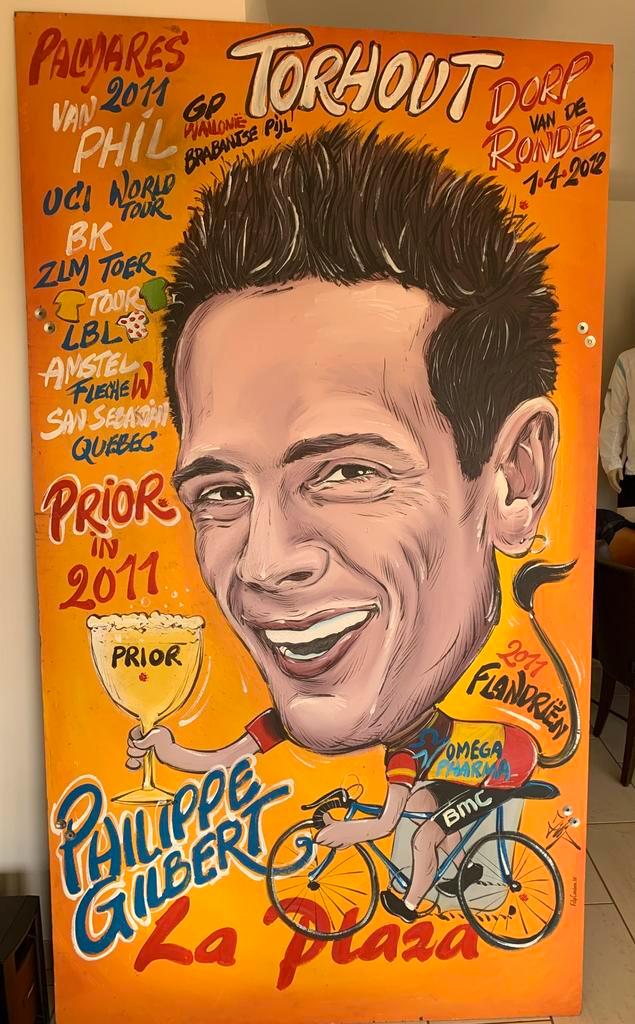 Uniek geschilderd cartoon Philippe Gilbert, Sport en Fitness, Wielrennen, Zo goed als nieuw, Ophalen