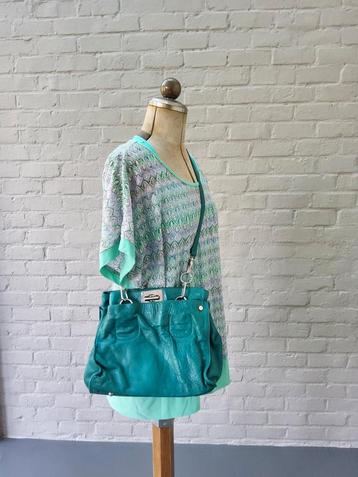Sac à main en cuir turquoise - défauts, Enlèvement ou Envoi, Utilisé, Vert, Sac à main
