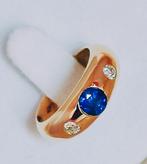 Band ring meg saffier 0,85kt en diamanten 0,34kt, Handtassen en Accessoires, Ringen, Blauw, Ophalen of Verzenden, Zo goed als nieuw