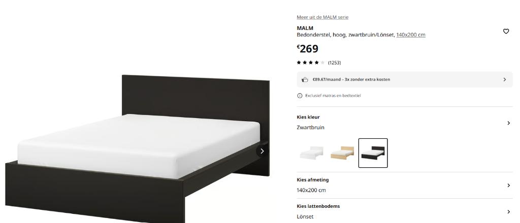 IKEA Bed MALM 140x200cm - zwartbruin, Huis en Inrichting, Slaapkamer | Bedden, Ophalen, Zwart, 140 cm, Zo goed als nieuw