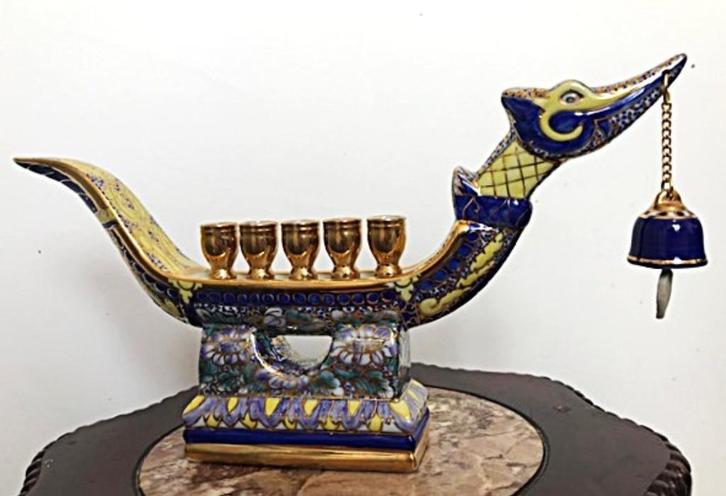 Draak Thaise drakenboot kandelaar porselein verguld✨😍🎁👌, Antiek en Kunst, Kunst | Beelden en Houtsnijwerken, Ophalen of Verzenden