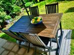 Tuintafel met stoelen, Tuin en Terras, Tuintafels, Gebruikt, Rechthoekig, Hout, Ophalen