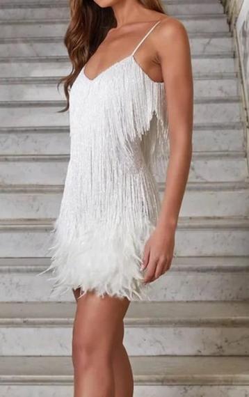 Sequin Feather Cocktail Dress (Yvonne Amsterdam) White Small beschikbaar voor biedingen