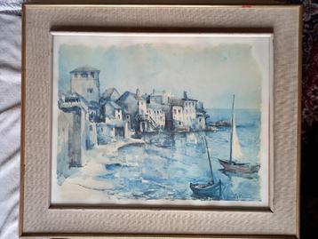 Gezicht op kuststad, Delarue, ingelijst beschikbaar voor biedingen