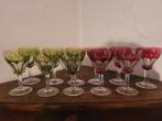 Glazen Val Saint Lambert, 6 groene glazen, 5 rode glazen, Verzamelen, Overige typen, Zo goed als nieuw, Ophalen