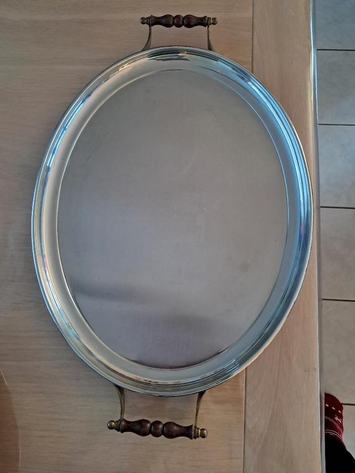 inox dienblad met handvat 56 cm, Huis en Inrichting, Woonaccessoires | Dienbladen, Gebruikt, Ovaal, Ophalen of Verzenden