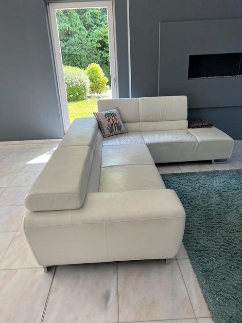Robuust moderne wit leren hoek zetel, Huis en Inrichting, Zetels | Zetels en Chaises Longues, Gebruikt, Ophalen