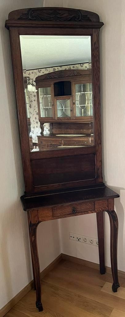Antieke Art Nouveau spiegel ladekast (1925), Antiek en Kunst, Antiek | Spiegels, 50 tot 100 cm, 200 cm of meer, Rechthoekig, Ophalen