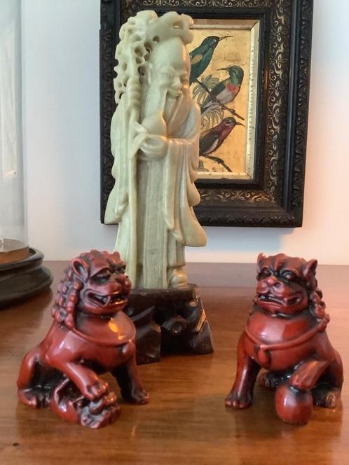 CHINEES BEELDTJE IN SPEKSTEEN &CHINESE FOO DOGS ., Antiek en Kunst, Kunst | Niet-Westerse kunst, Ophalen