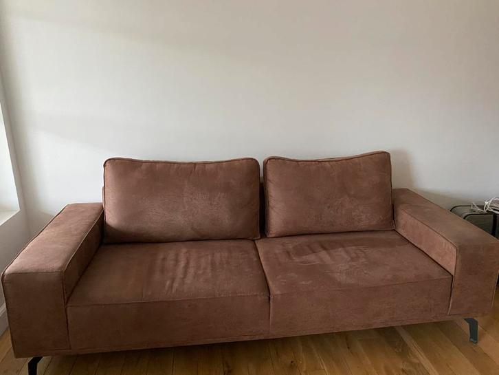 Bruine zachte zetel met losse kussens, Huis en Inrichting, Zetels | Zetels, Zo goed als nieuw, Leer, Ophalen