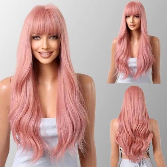 Pruik lang roze haar in lagen met grove slagen model 1028, Bijoux, Sacs & Beauté, Beauté | Soins des cheveux, Neuf, Envoi