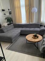 Moderne hoekzetel met slaapfunctie,grijs fluweelachtig stof., Ophalen, Gebruikt, Stof, Moderne,tijdloze look die past in verschillende interieurstijlen