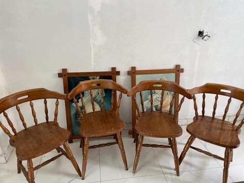 Set van 4 vintage spijlen stoelen, Huis en Inrichting, Stoelen, Zo goed als nieuw, Vier, Hout, Bruin, Ophalen