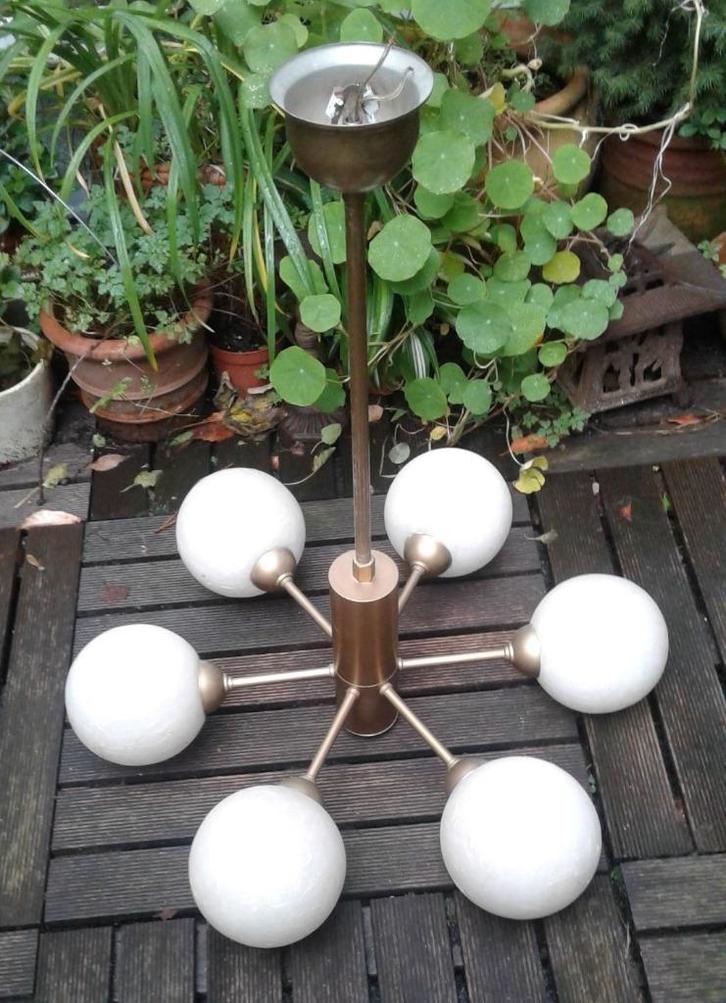 retro hangluster met 6 bollen, Antiek en Kunst, Antiek | Verlichting, Ophalen