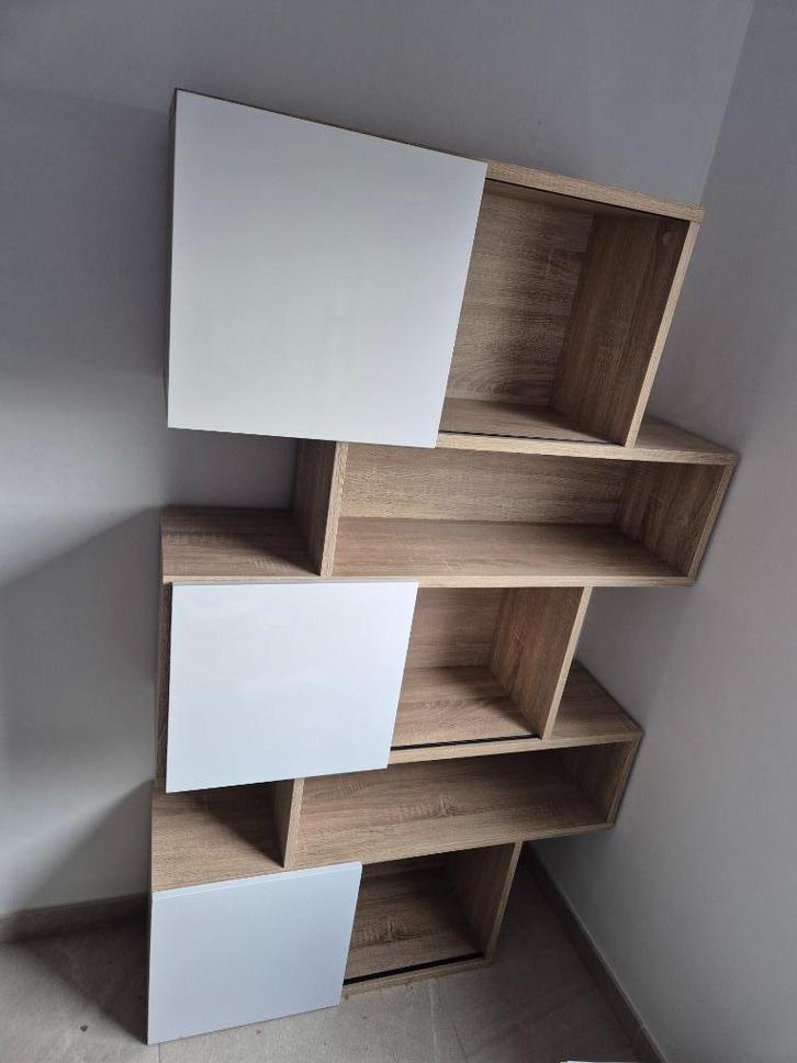 Étagère design bois & blanc laqué – excellent état, Huis en Inrichting, Woonaccessoires | Etagères, Gebruikt, Ophalen