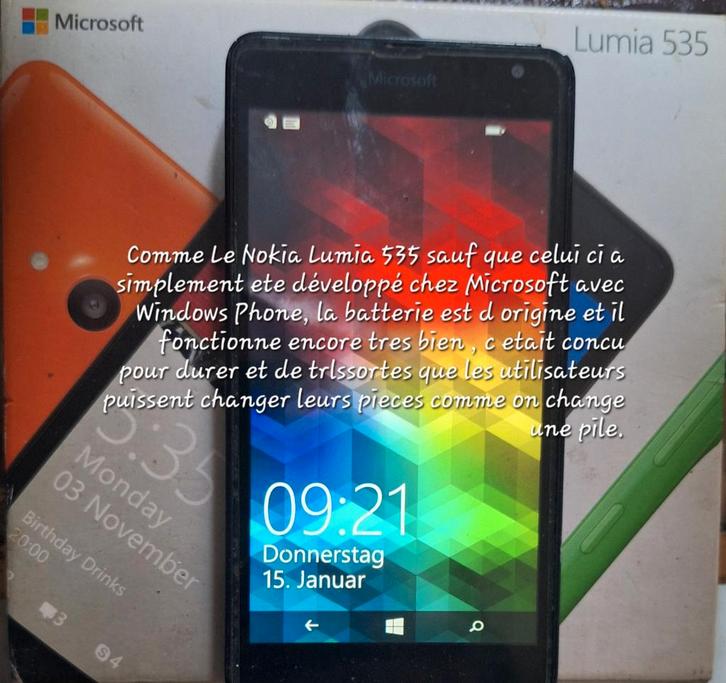 Microsof Lumie 535 Windows Phone, Télécoms, Téléphonie mobile | Nokia, Utilisé, Sans abonnement, Sans simlock, Classique ou Candybar