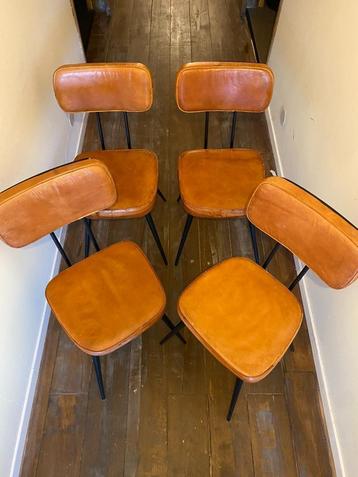 4 metalen/cognac lederen stoelen  beschikbaar voor biedingen