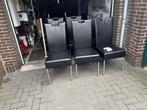 Eetkamerstoelen 6 stuks leder look zwart, Huis en Inrichting, Stoelen, Ophalen, Gebruikt, Zwart, Metaal