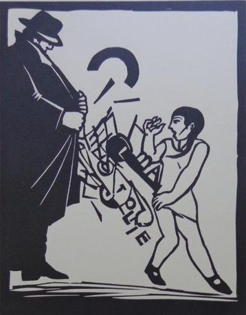 ROLAND TOPOR / EXHIBITIONISTE / ZW-W LINOSNEDE / 51x33cm SIG beschikbaar voor biedingen