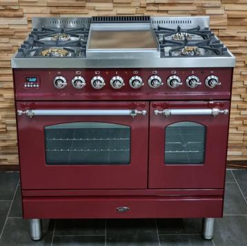 🔥 Poêle Boretti de luxe 90 cm rouge bordeaux + FOUR À GAZ e