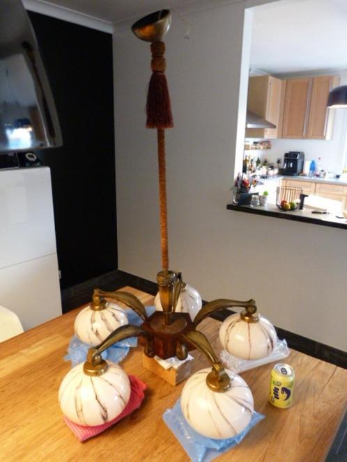 Art Deco luster met opaline glabollen - topstaat !, Antiek en Kunst, Antiek | Verlichting, Ophalen