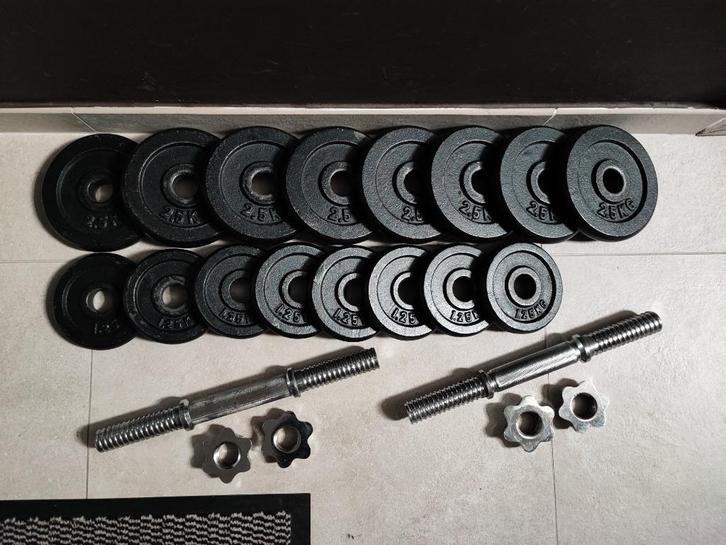 34kg Halterset (30mm), Sport en Fitness, Fitnessmaterialen, Gebruikt, Halterset, Armen, Benen, Borst, Buik, Rug, Ophalen